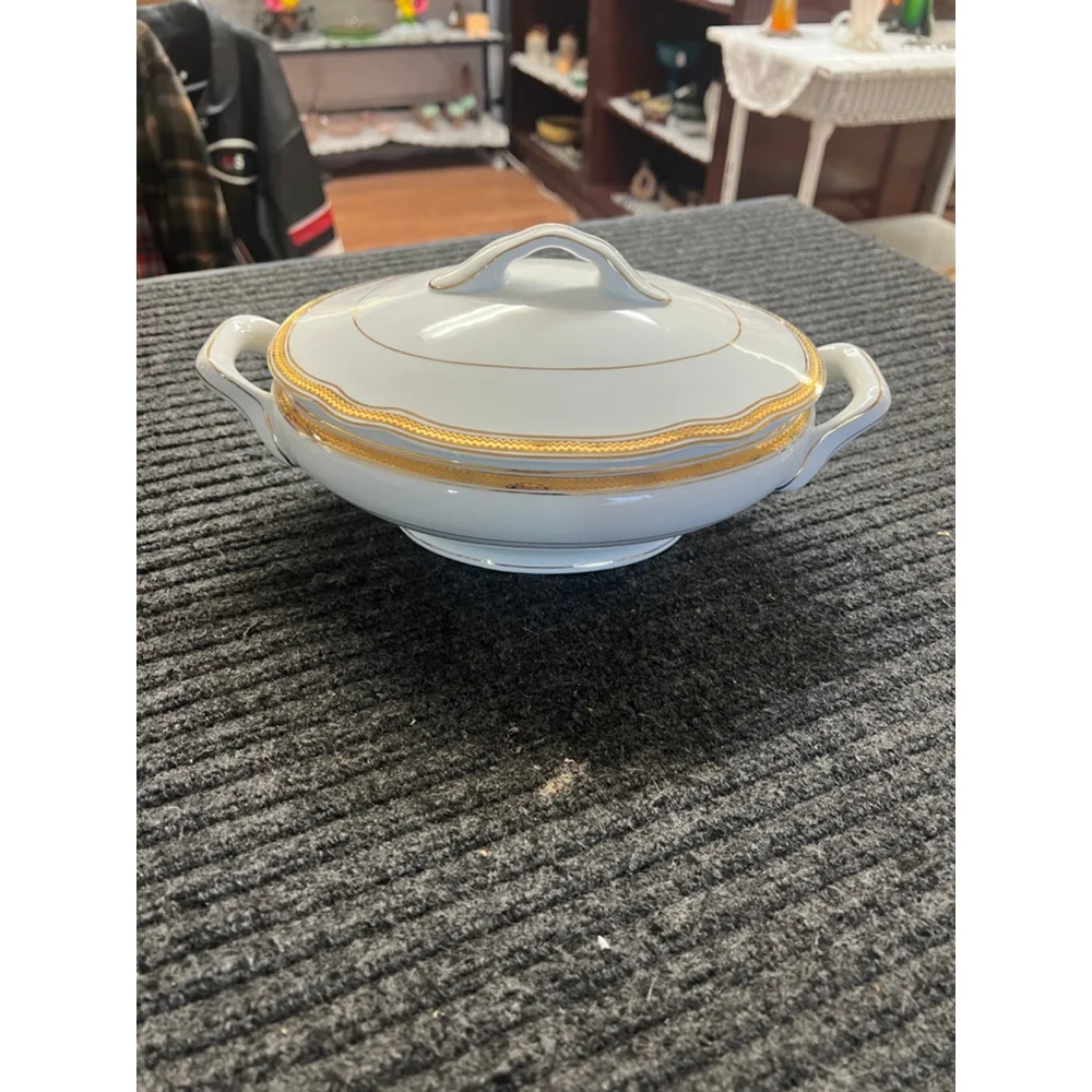Vintage Vista Alegre Portugal White and Gold Tureen Serving Dish with Lid